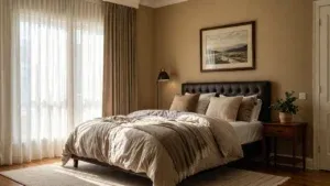 Łóżko małżeńskie w przytulnej sypialni zapewniające komfortowy sen dla dwojga