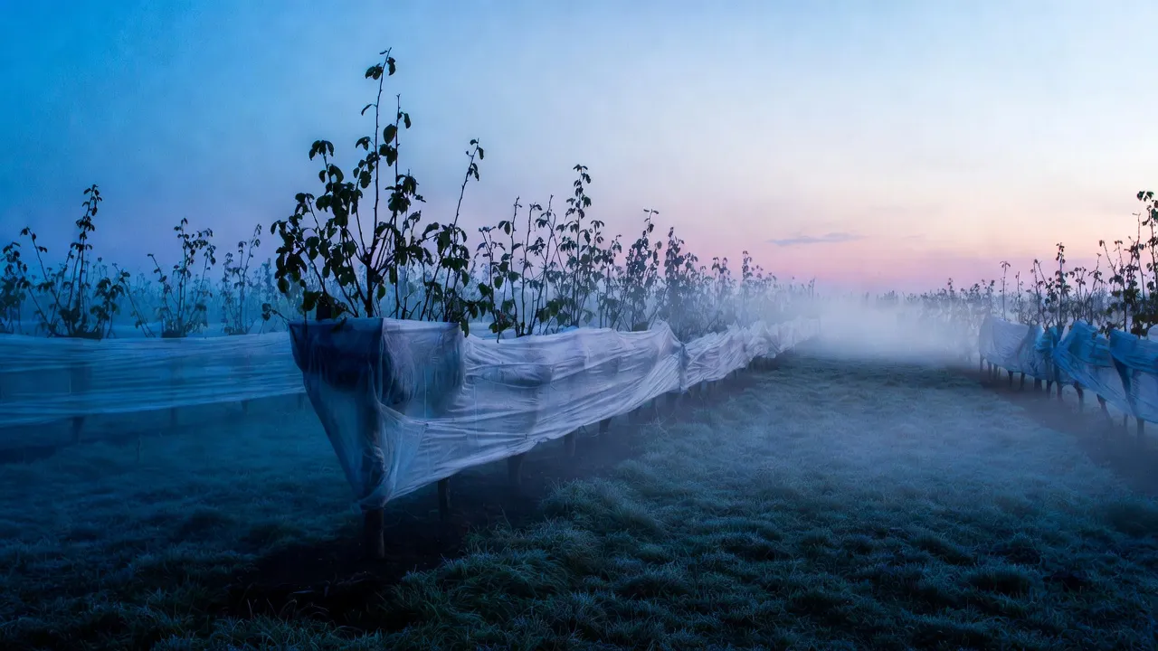 Zabezpieczone drzewka owocowe przed wiosennymi przymrozkami w ogrodzie
